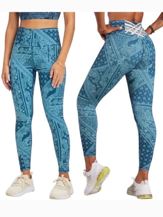 Fabletics Pants - Fabletics Boost PowerHold High-Waisted 7/8 Legging Blue Bandana Paisley Small